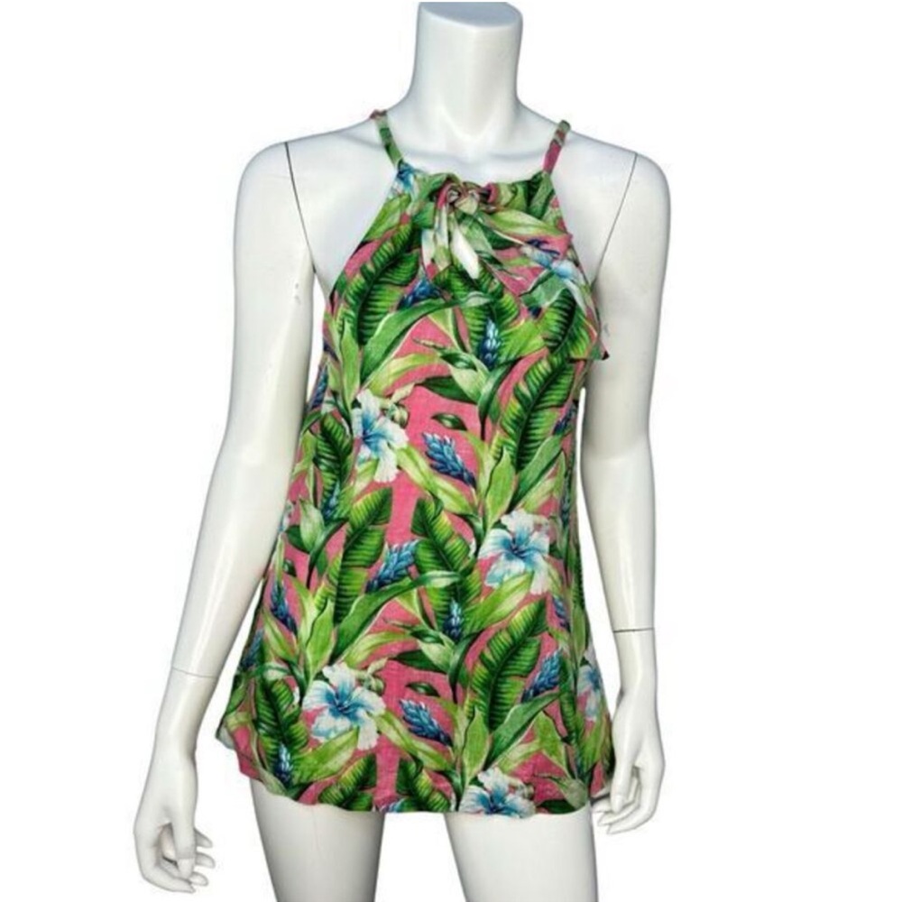 TOMMY BAHAMA‎ Women’s S Tropical Floral Print Halter Top 100% Linen Resort Wear